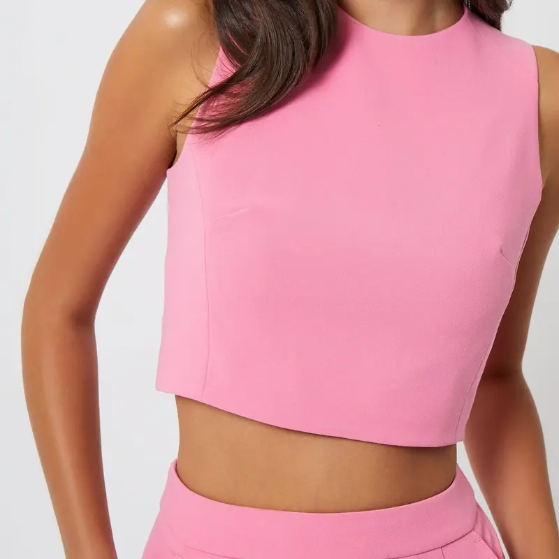 French Connection Whisper Sleeveless Crop Top Pink