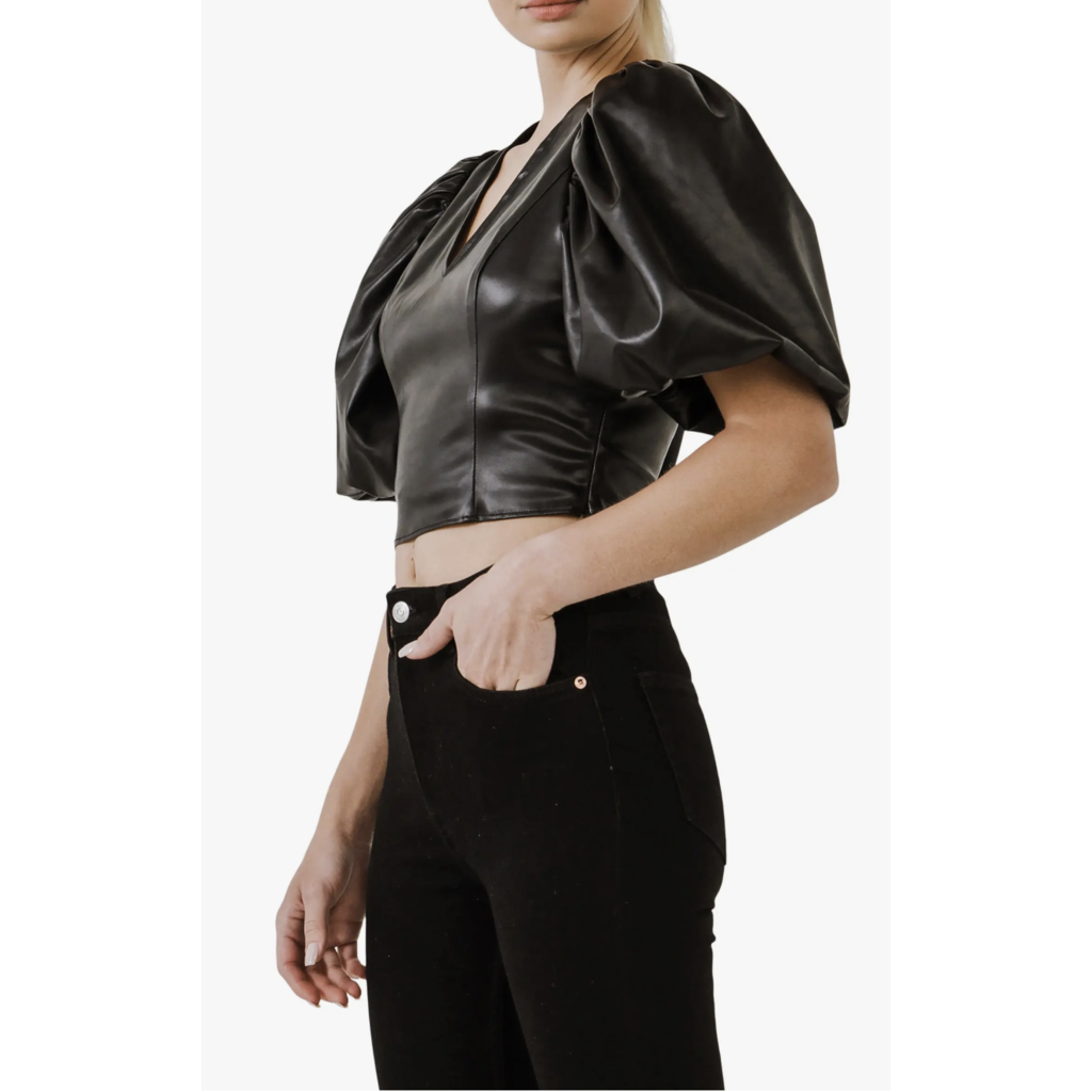 Endless Rose Leather Puff Sleeve Top