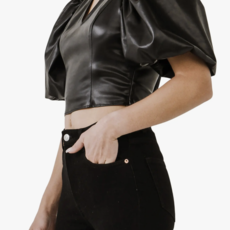 Endless Rose Leather Puff Sleeve Top