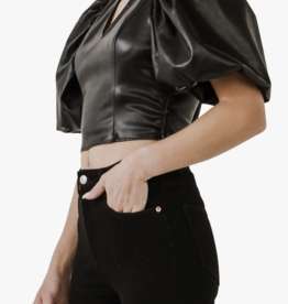 Endless Rose Leather Puff Sleeve Top