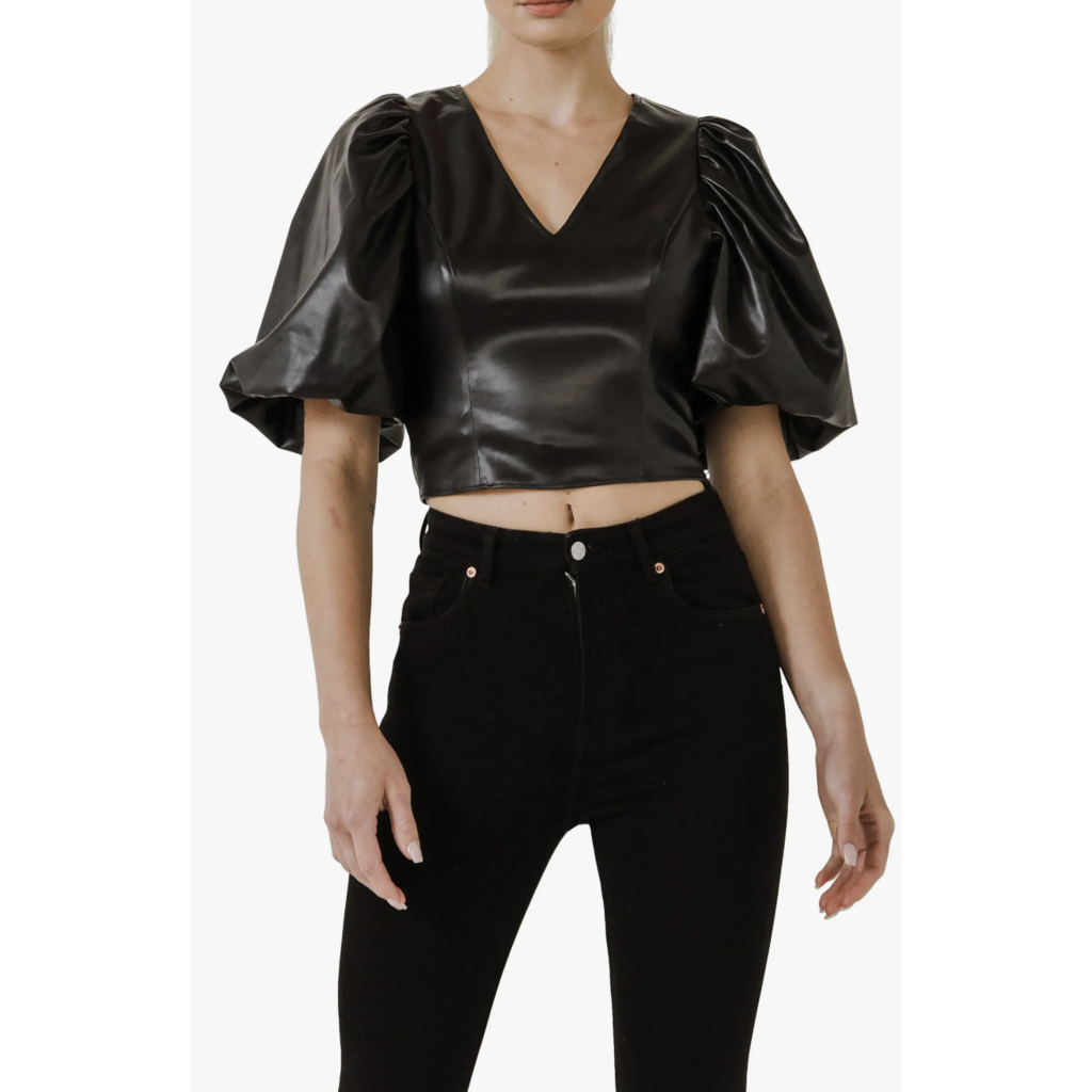 Endless Rose Leather Puff Sleeve Top