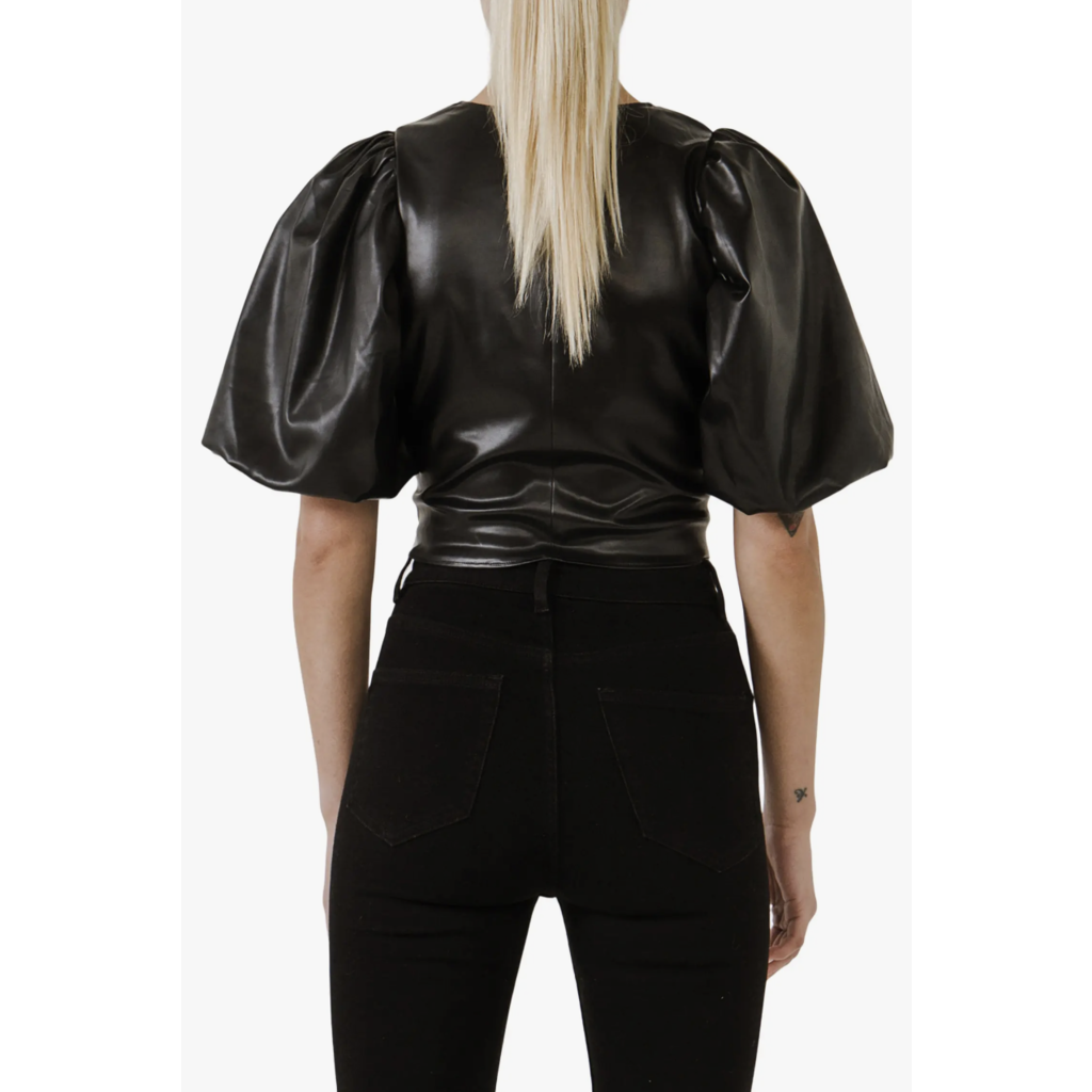 Endless Rose Leather Puff Sleeve Top