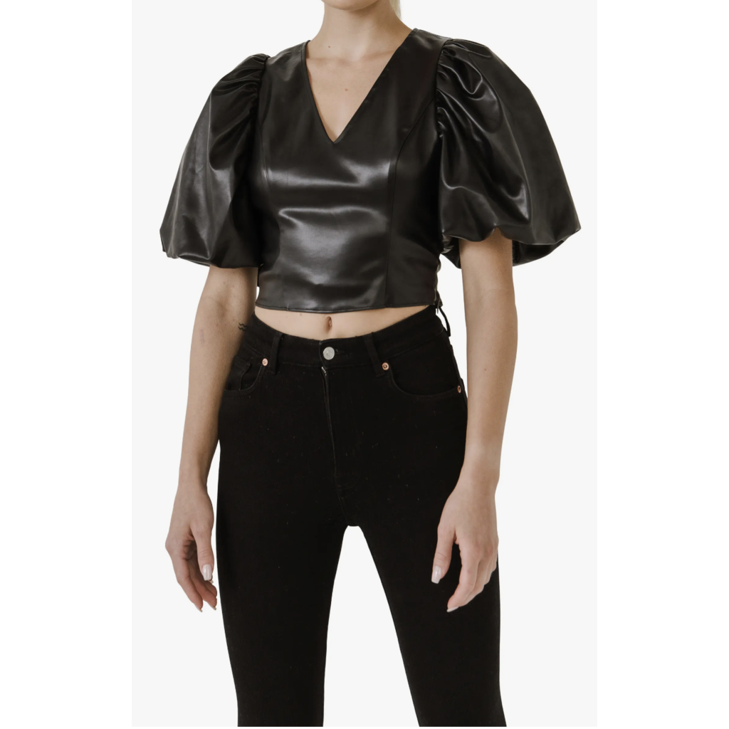 Endless Rose Leather Puff Sleeve Top