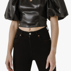 Endless Rose Leather Puff Sleeve Top