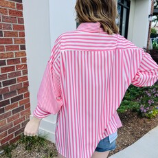 StyleLA Pink Button Down Striped Long Sleeve