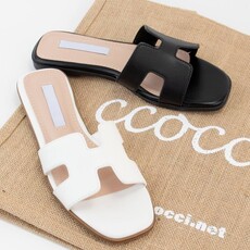 CCOCCI H-Shape Cutout Upper Slide Sandals White