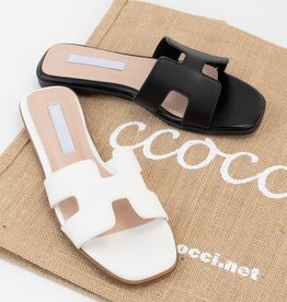 CCOCCI H-Shape Cutout Upper Slide Sandals White