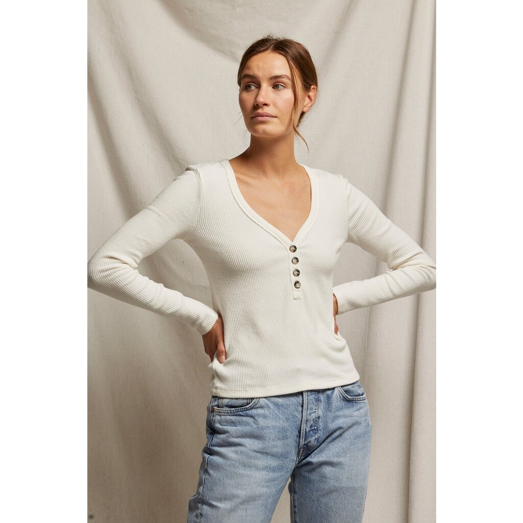 Perfect White Tee Evangeline Sweater Rib Long Sleeve VNeck