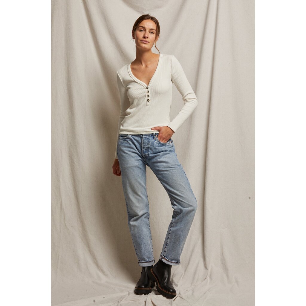 Perfect White Tee Evangeline Sweater Rib Long Sleeve VNeck