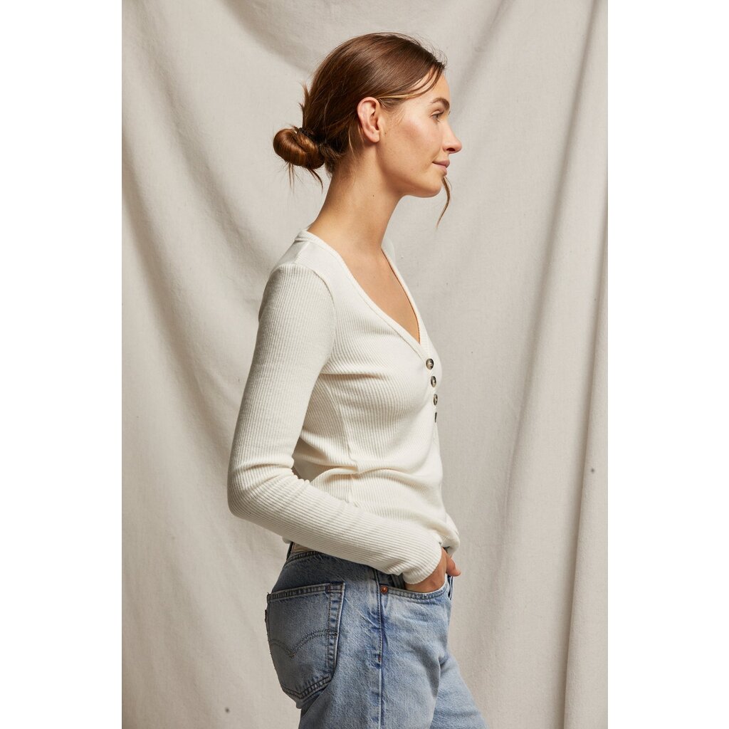 Perfect White Tee Evangeline Sweater Rib Long Sleeve VNeck