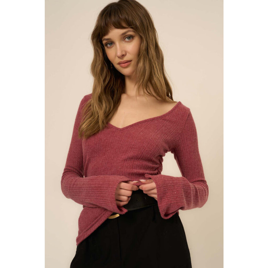 Project Social T Opal Ruched Side Brushed V-Neck