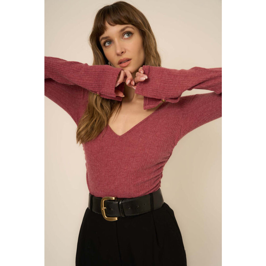 Project Social T Opal Ruched Side Brushed V-Neck