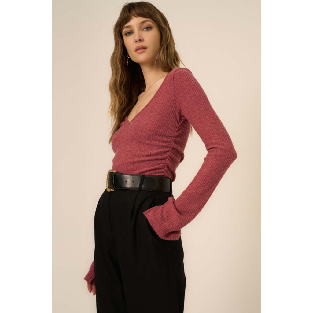 Project Social T Opal Ruched Side Brushed V-Neck