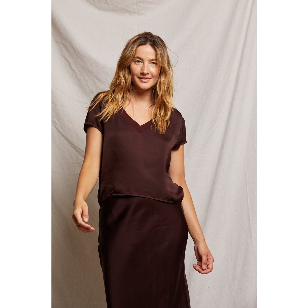 Perfect White Tee Amelie Satin VNeck Tee