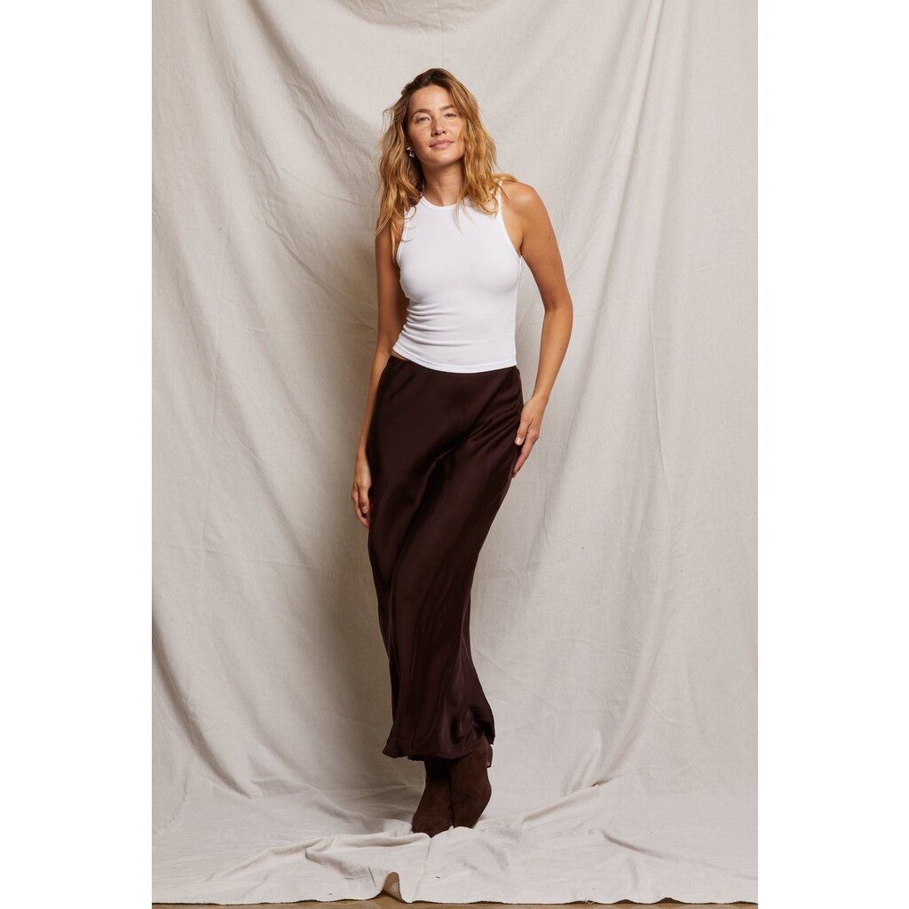Perfect White Tee Genevieve Satin Slip Skirt