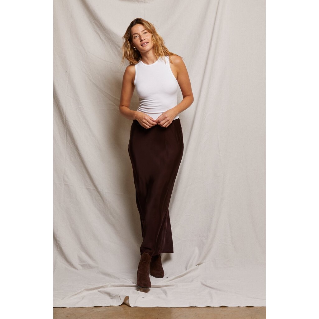Perfect White Tee Genevieve Satin Slip Skirt
