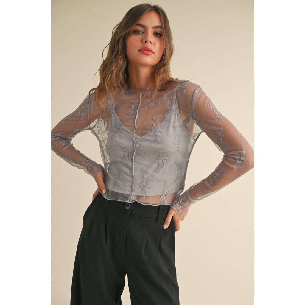 Miou Muse Long Sleeve Lace Top