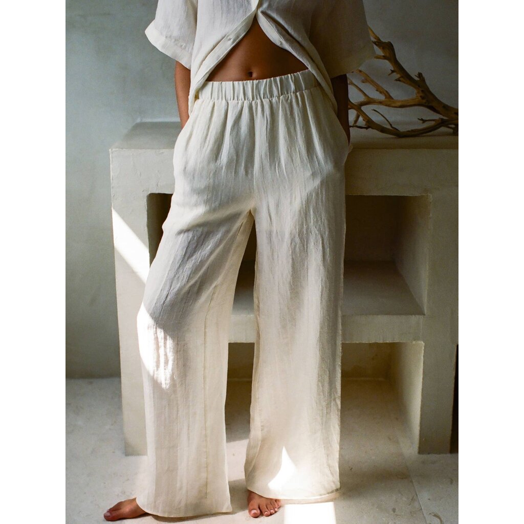 By Together Woven Linen High Waisted Wide Leg Pants