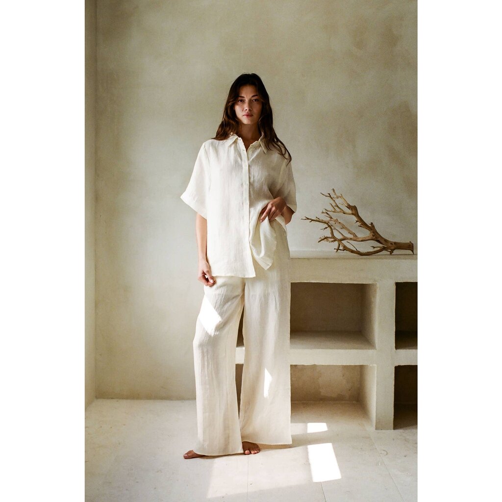 By Together Woven Linen High Waisted Wide Leg Pants