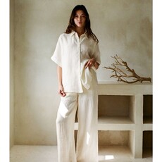 By Together Woven Linen High Waisted Wide Leg Pants