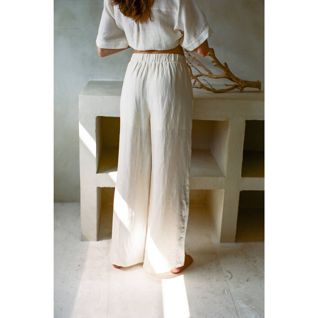 By Together Woven Linen High Waisted Wide Leg Pants