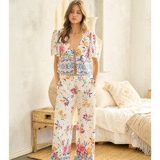StyleLA Floral Print Elastic Pants