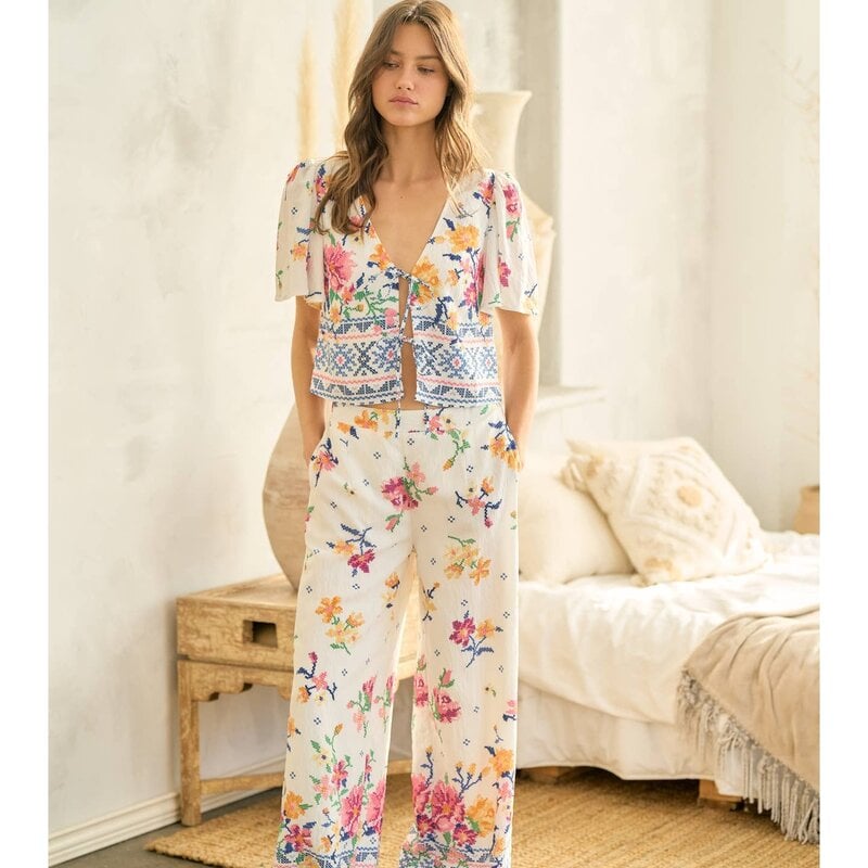 StyleLA Floral Print Elastic Pants