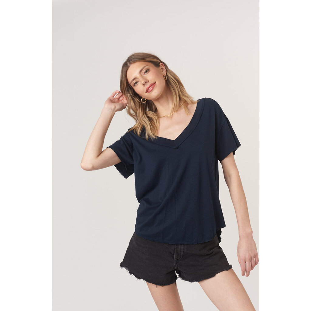 Project Social T Baltimore V Neck Tee - Colors - White & Navy