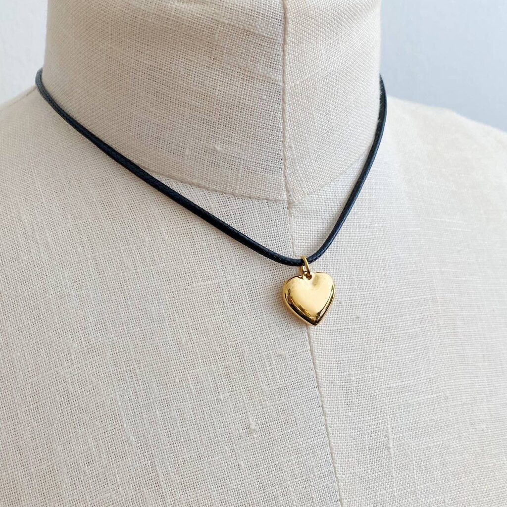 Ellison+Young Black Cord Heart Drop Necklace - Gold