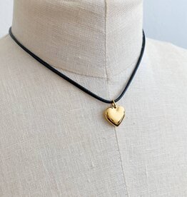 Ellison+Young Black Cord Heart Drop Necklace - Gold