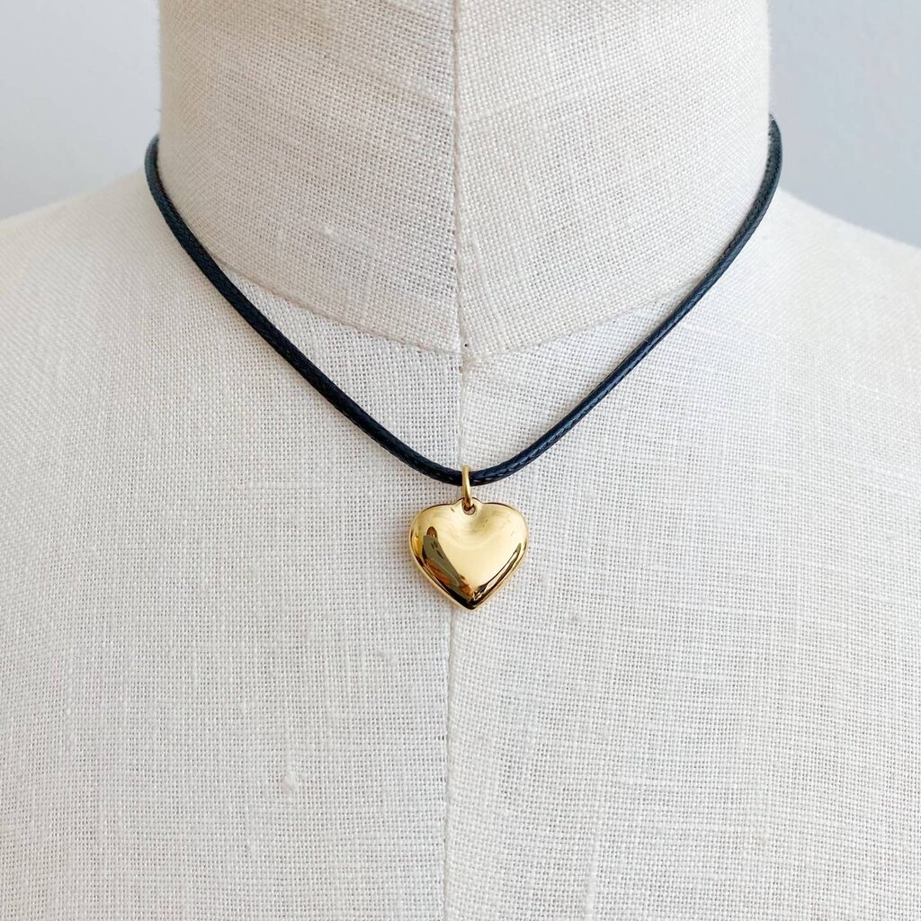 Ellison+Young Black Cord Heart Drop Necklace - Gold