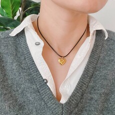 Ellison+Young Black Cord Heart Drop Necklace - Gold