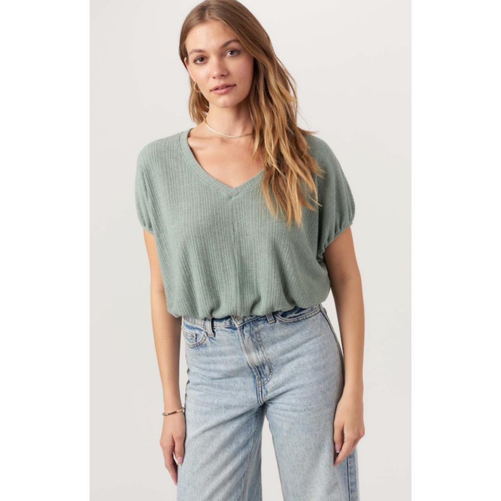 Project Social T Cerise VNeck Bubble Rib Tee