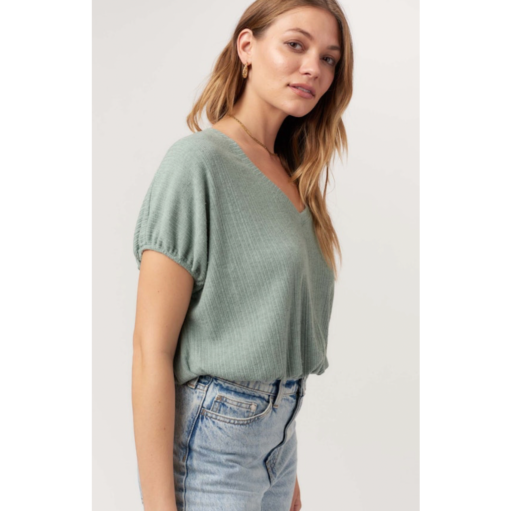 Project Social T Cerise VNeck Bubble Rib Tee