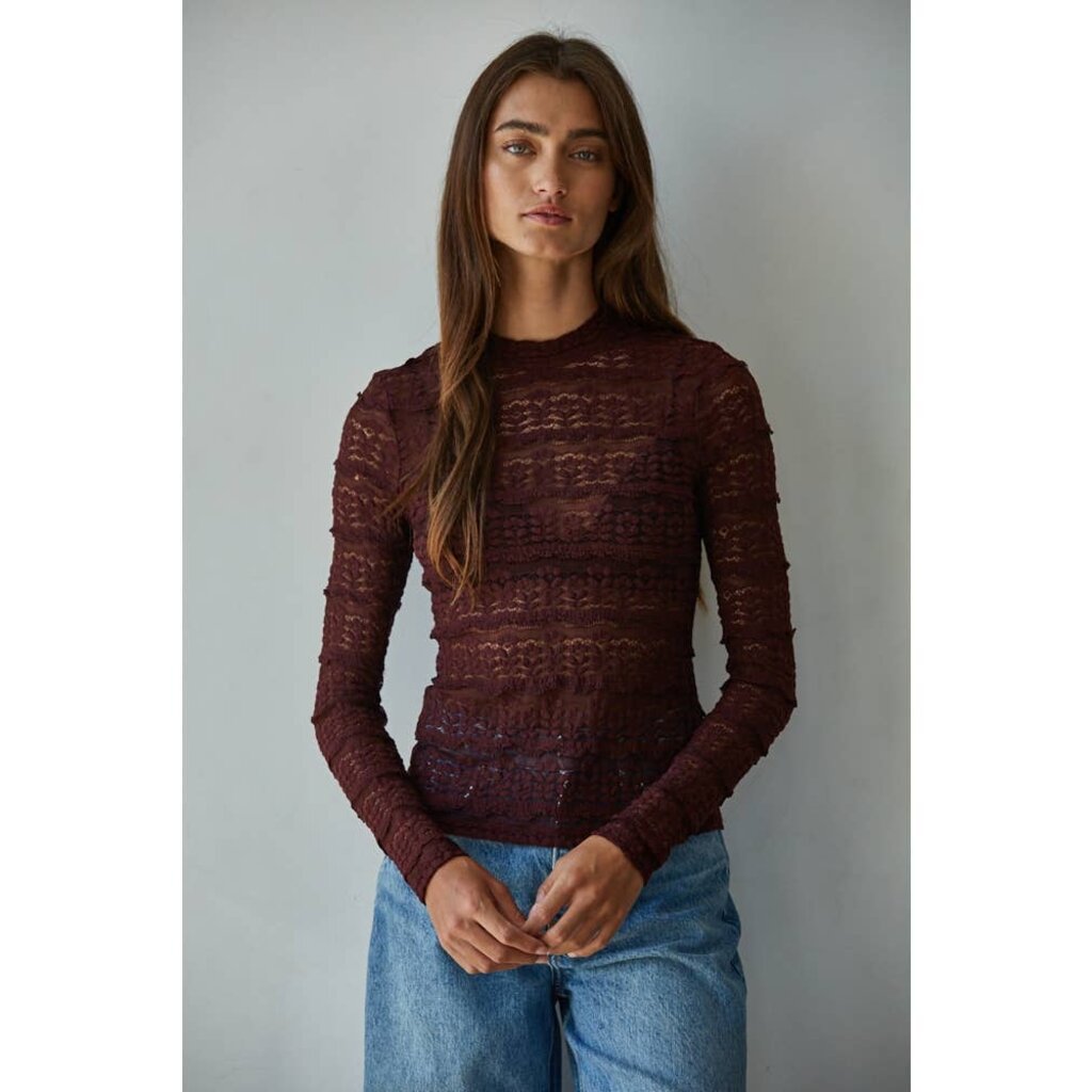 By Together Lace Mock Top-Burgundy