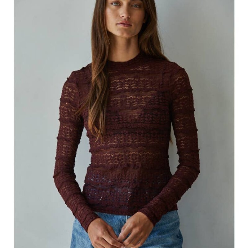By Together Lace Mock Top-Burgundy