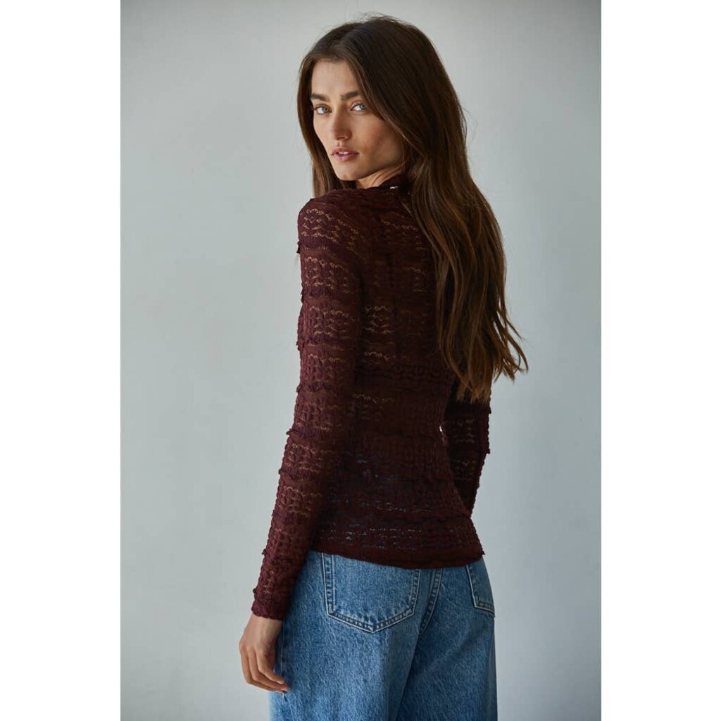 By Together Lace Mock Top-Burgundy