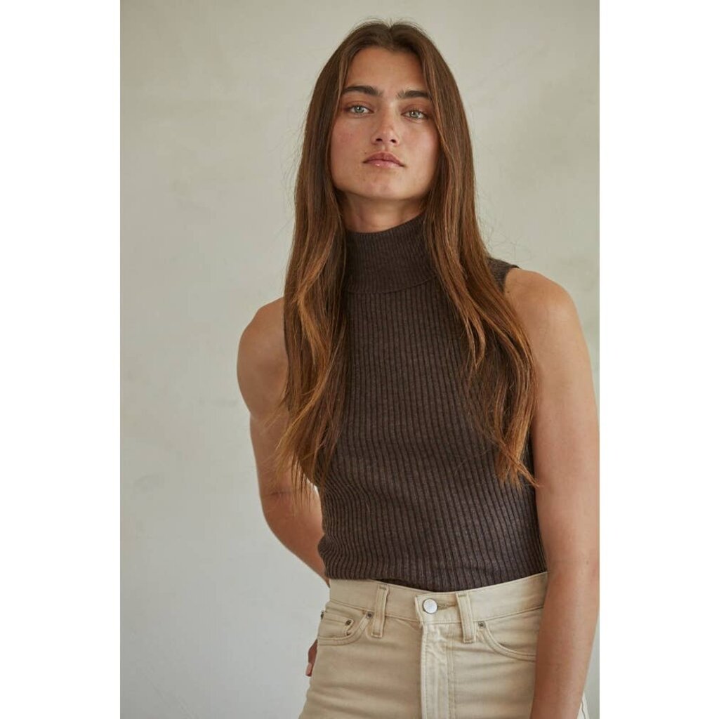 By Together Turtleneck Pullover Top -  Dark Chocolate