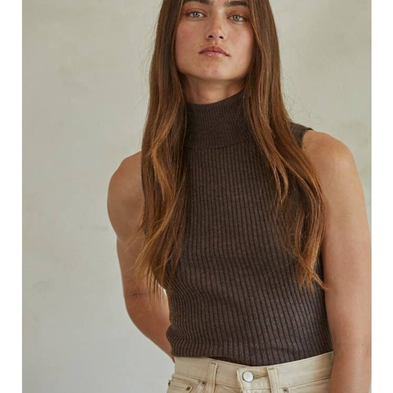 By Together Turtleneck Pullover Top - Dark Chocolate