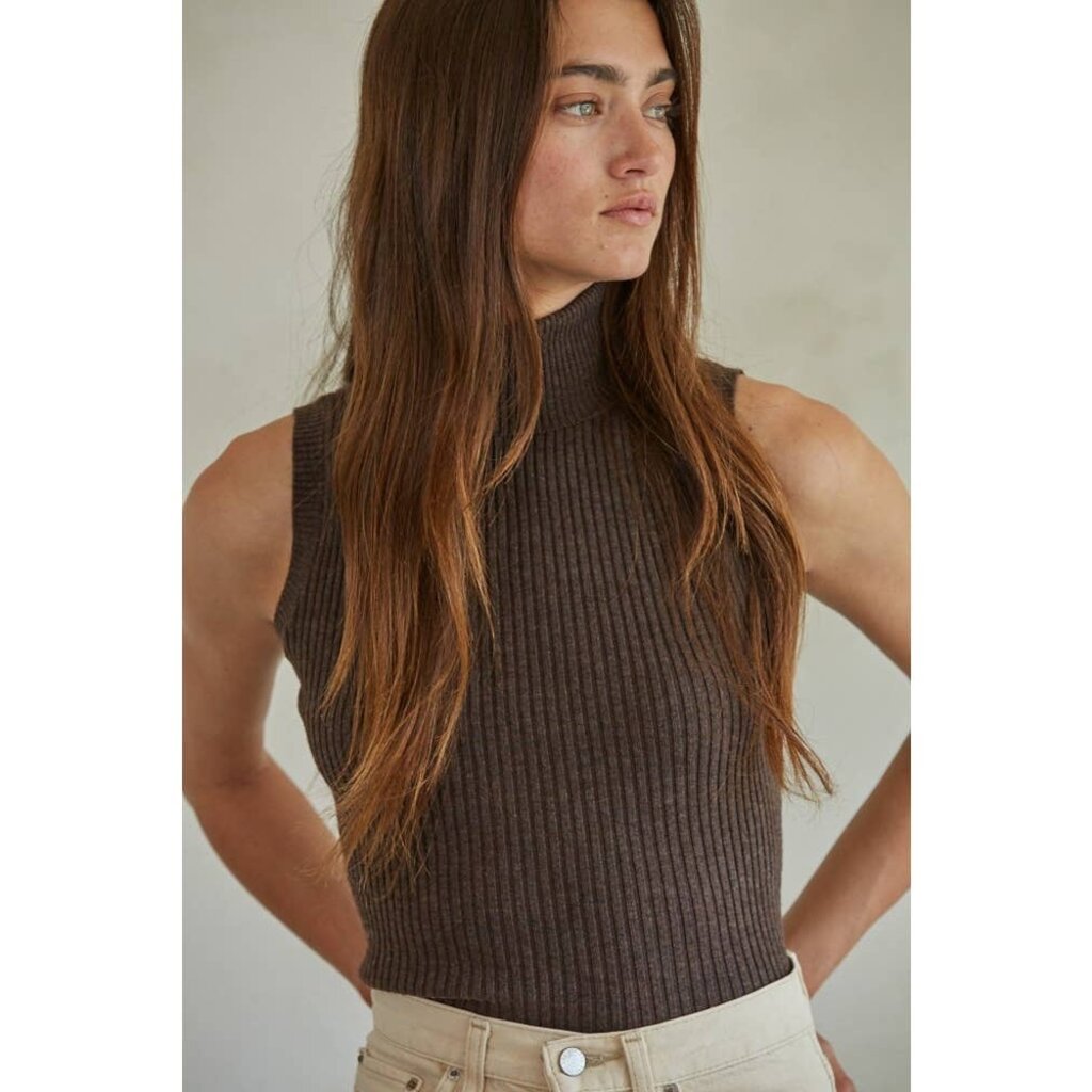 By Together Turtleneck Pullover Top -  Dark Chocolate