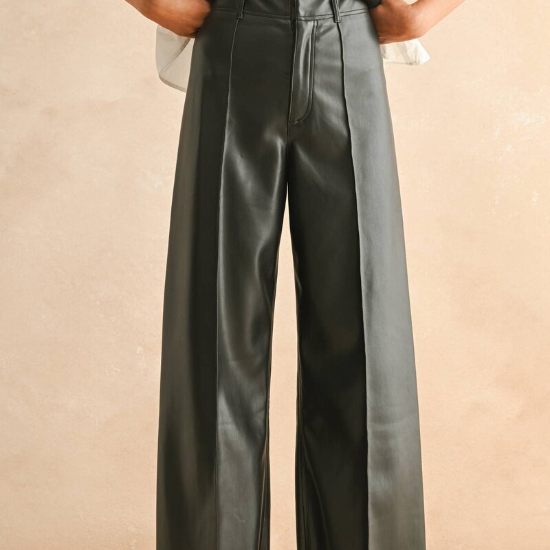Miou Muse Pintuck Front Pleated Wide Straight Pants