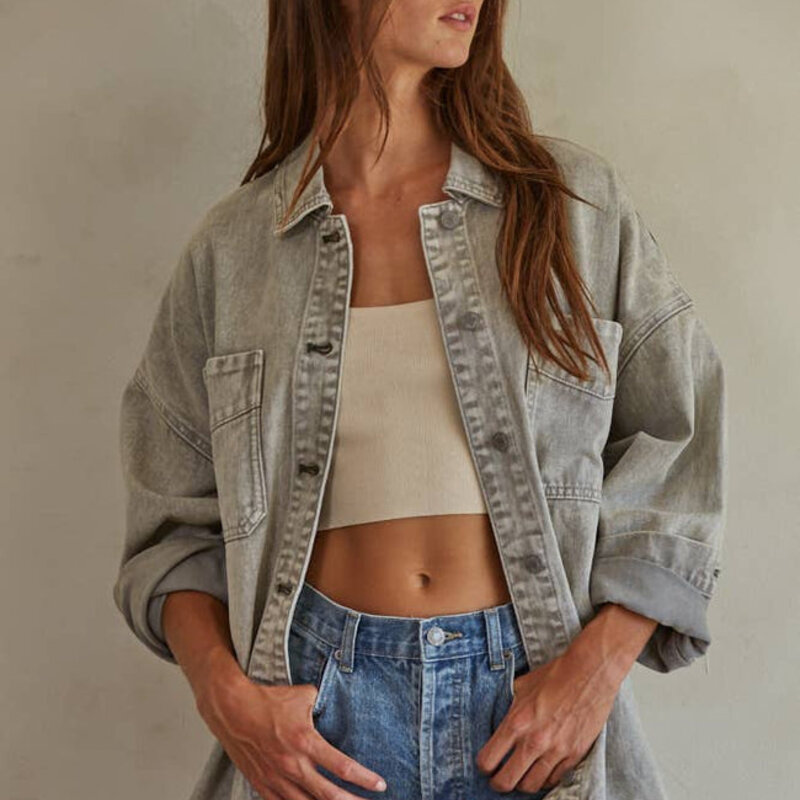 By Together Woven Cotton Washed Denim Jacket
