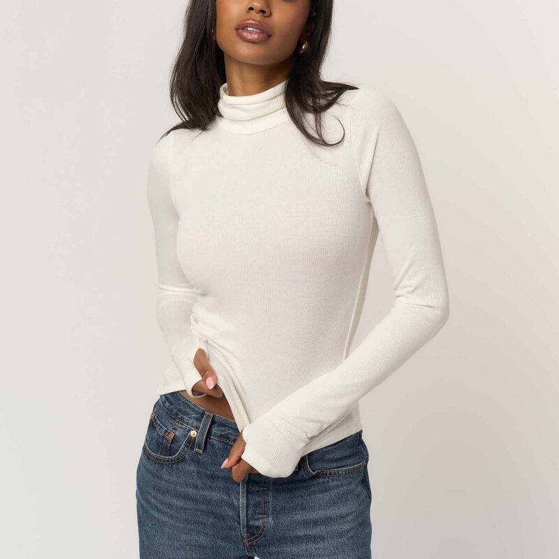 Project Social T Olive Longsleeve Rib Turtleneck - White