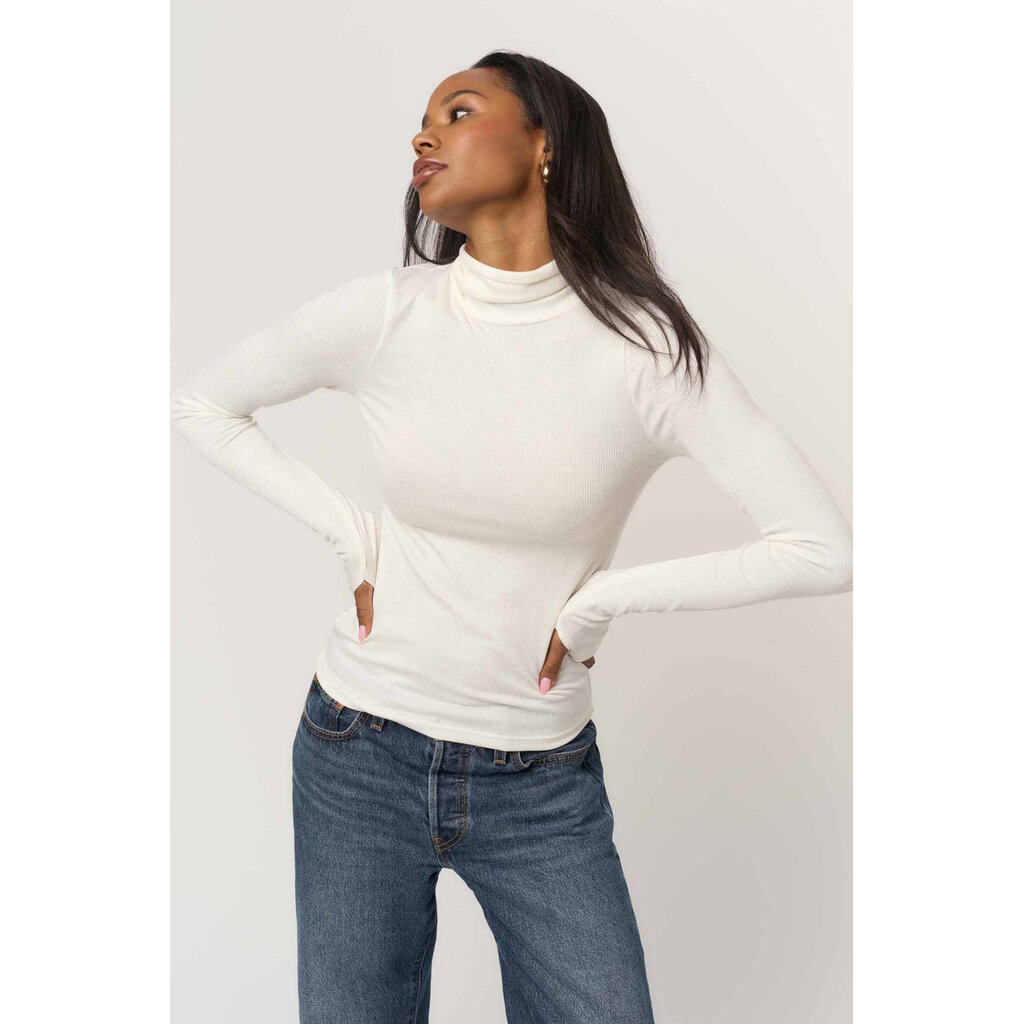 Project Social T Olive Longsleeve Rib Turtleneck - White