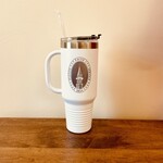 White Tumbler with handle 40 oz