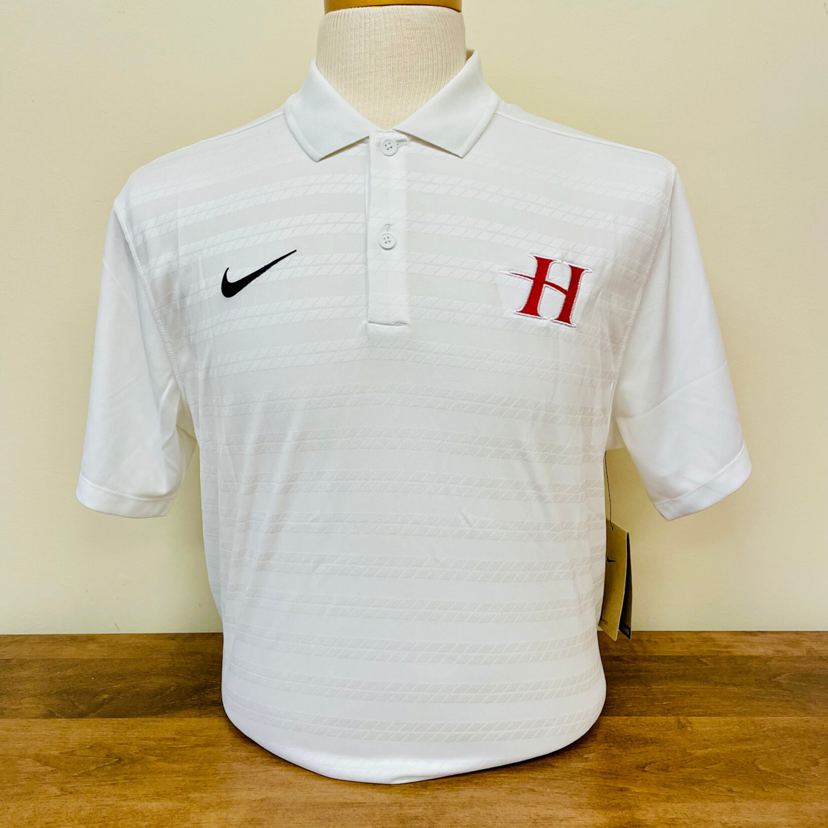Nike White DriFit Polo with H Swoosh logo