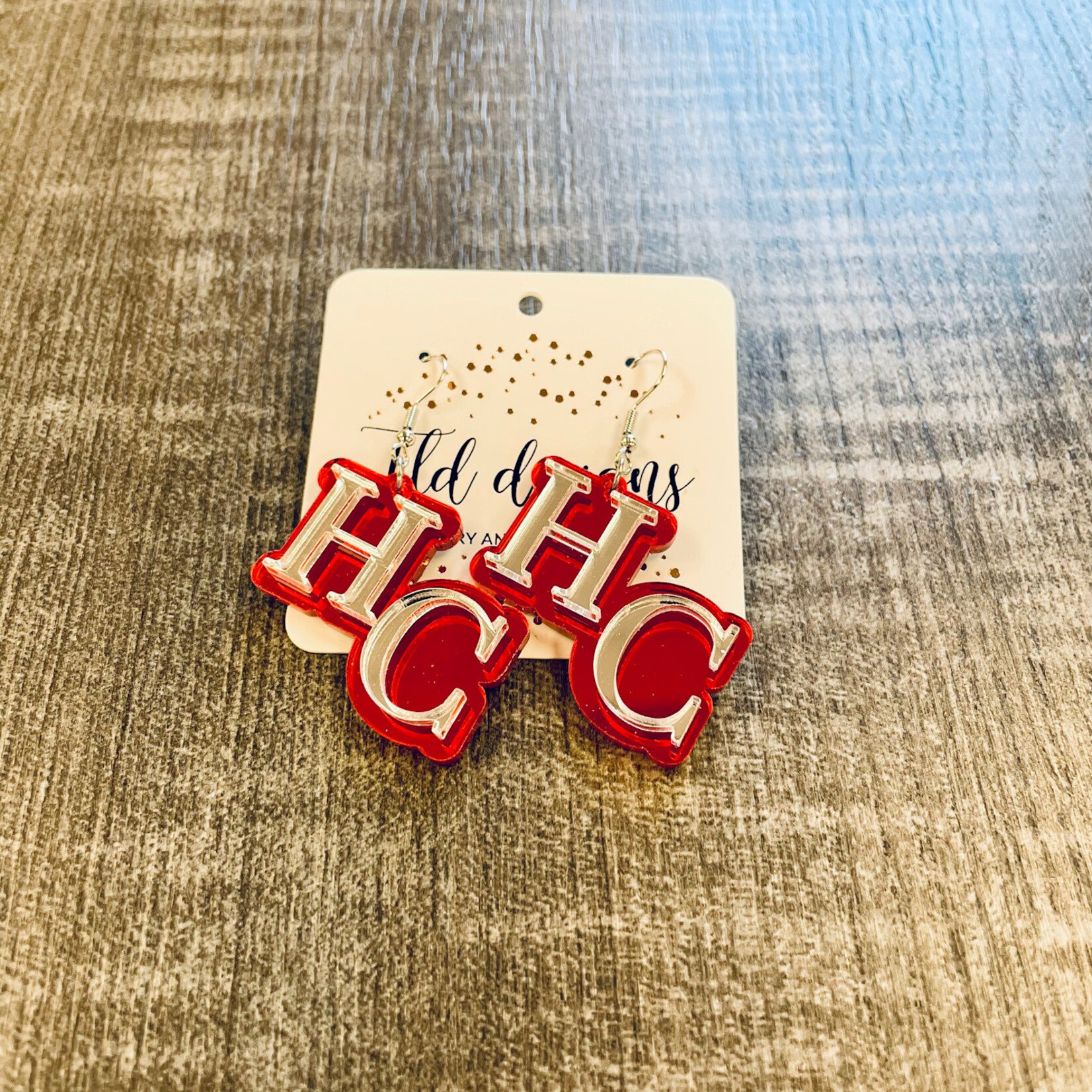 HC Dangle Silver/Red Acrylic Earrings