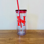 Clear/Translucent Red 20 oz. Tumbler with straw