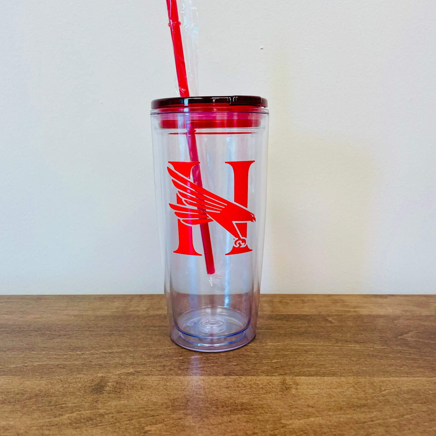 Clear/Translucent Red 20 oz. Tumbler with straw