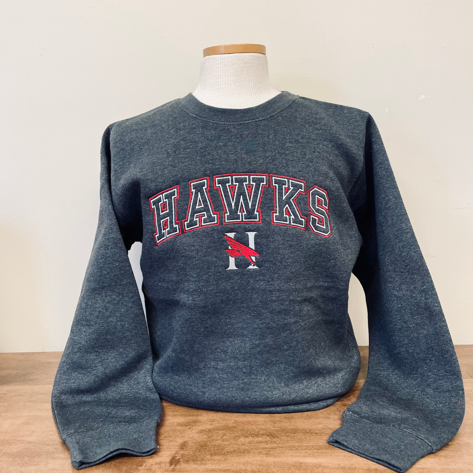 Charcoal Heather Crewneck with Hawk Embroidered Logo